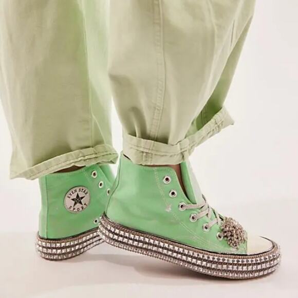 NEW Nan-Ku Couture Free People Cruise Studded Spring Mint Green High Top Sneaker - Picture 4 of 13